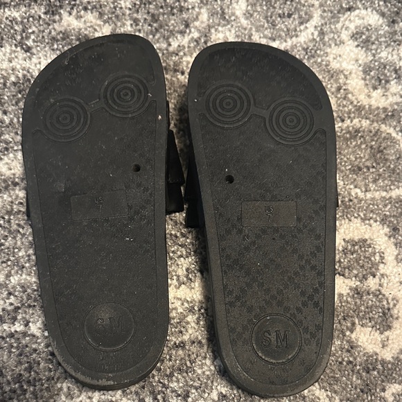 Steve Madden Black Slides with Metallic Lettering - Picture 2 of 4